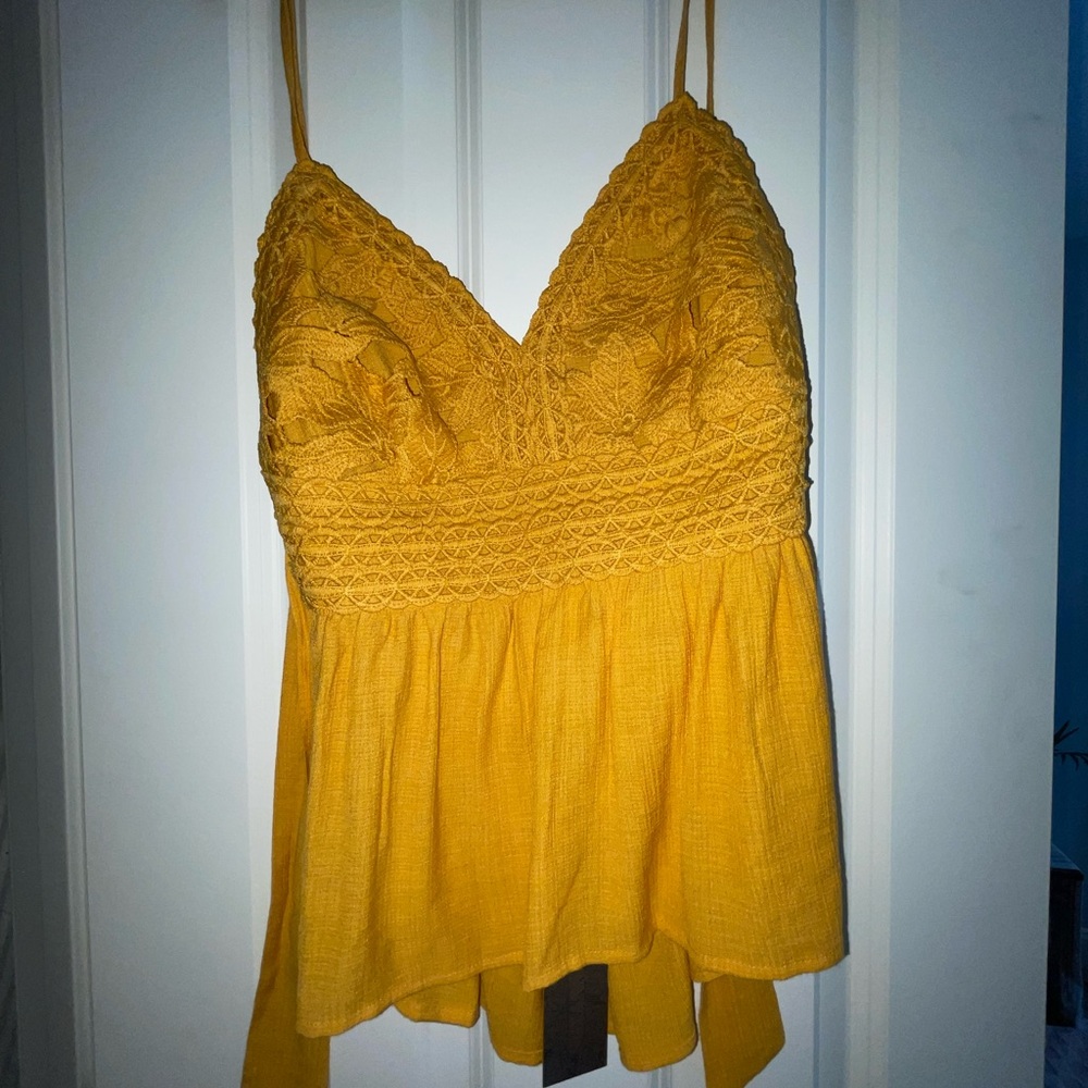 *Donating 5/30* Shyanne Mustard Lace Camisole Top